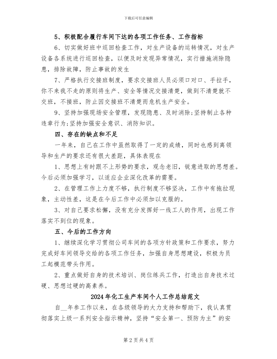 2024年化工生产车间个人工作总结_第2页