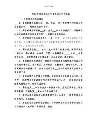 2024年区供销总社工作总结及工作思路