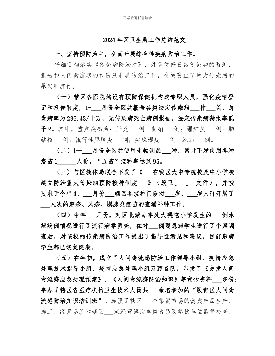 2024年区卫生局工作总结范文_第1页