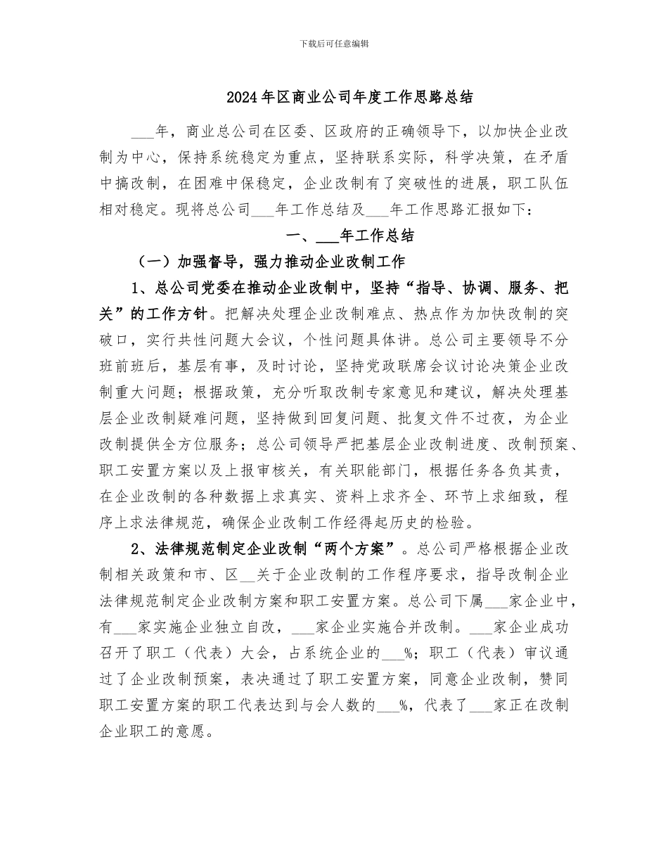 2024年区商业公司年度工作思路总结_第1页