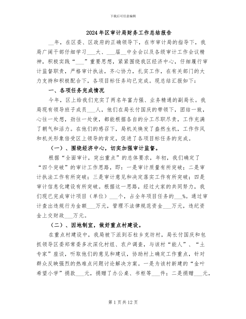 2024年区审计局财务工作总结报告_第1页