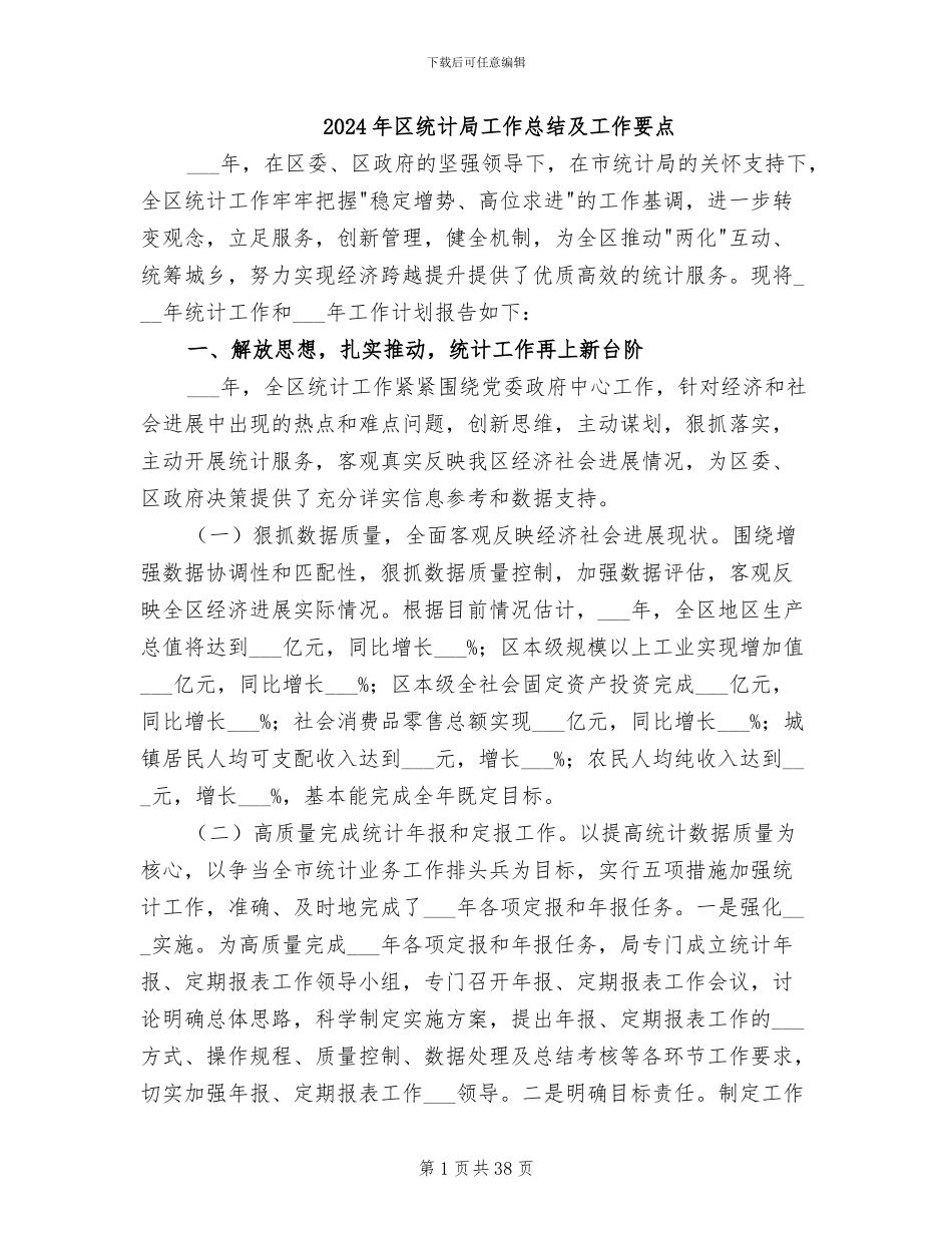 2024年区统计局工作总结及工作要点_第1页