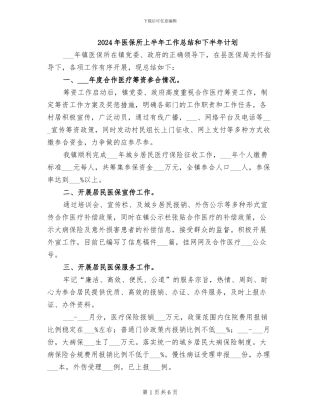 2024年医保所上半年工作总结和下半年计划