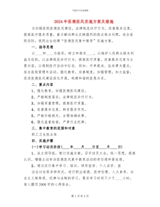 2024年医德医风实施方案及措施