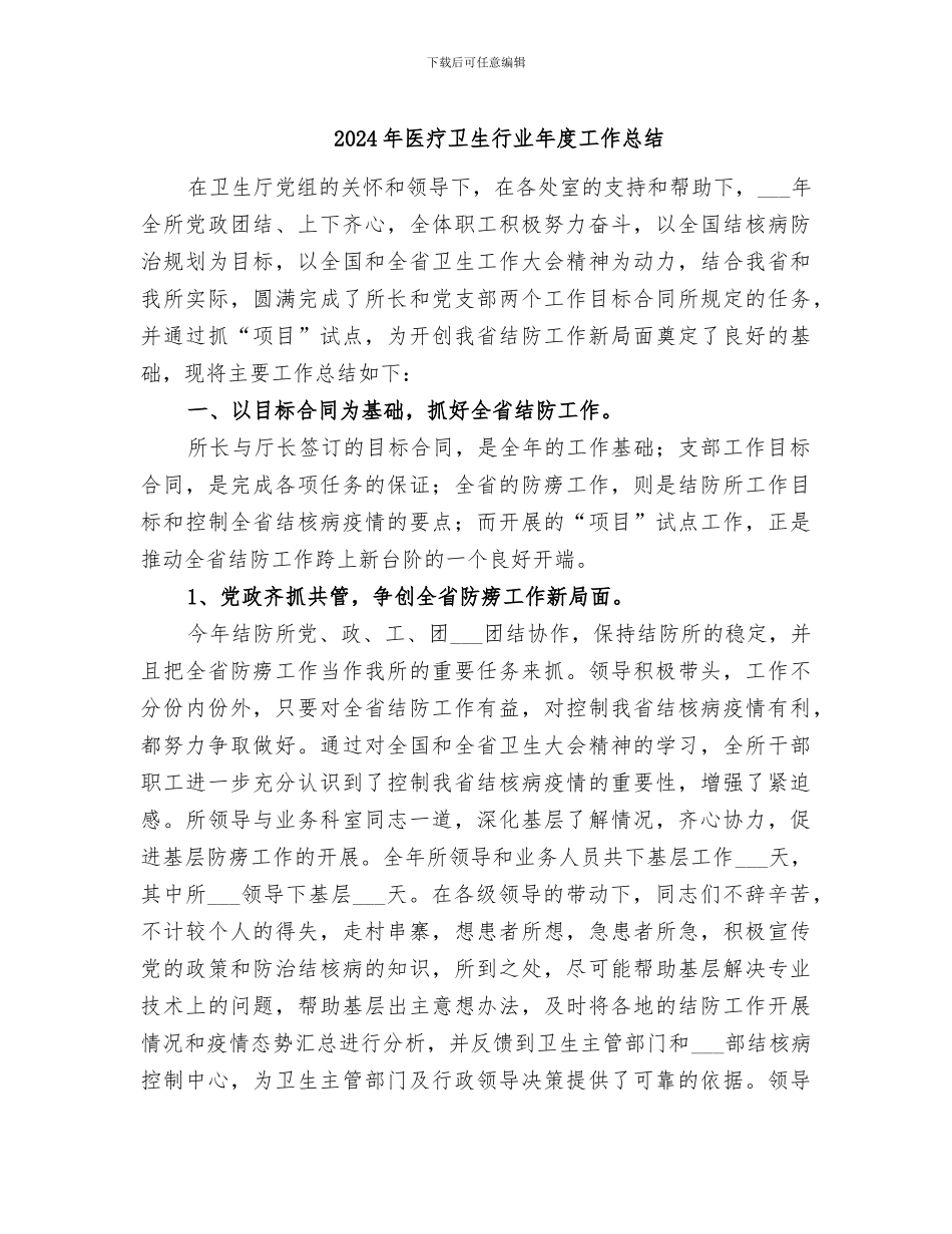 2024年医疗卫生行业年度工作总结_第1页