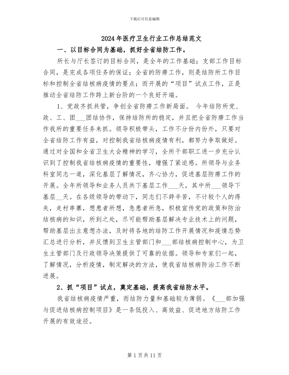 2024年医疗卫生行业工作总结范文_第1页