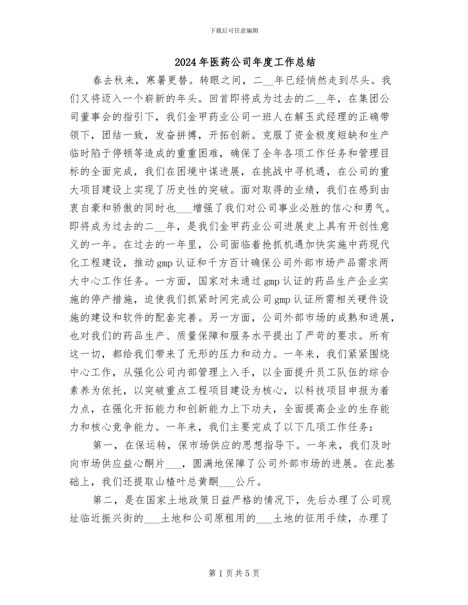 2024年医药公司年度工作总结_第1页