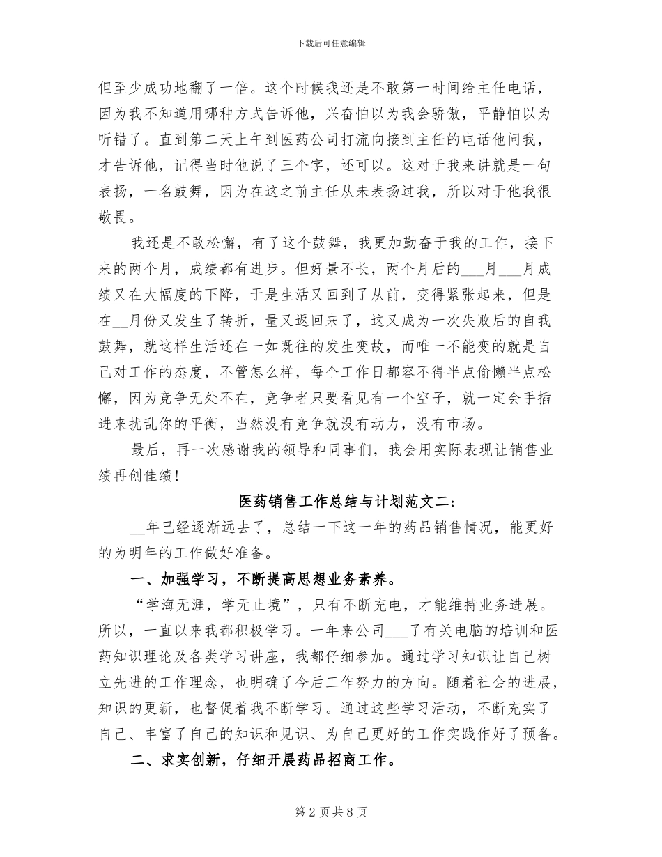 2024年医药销售工作总结与计划_第2页