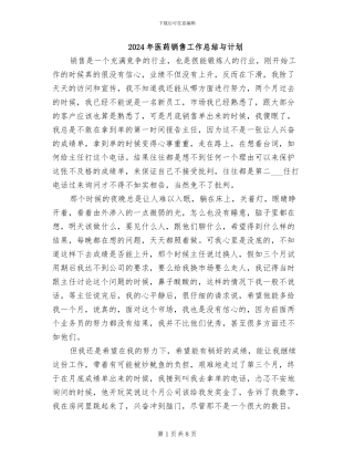 2024年医药销售工作总结与计划