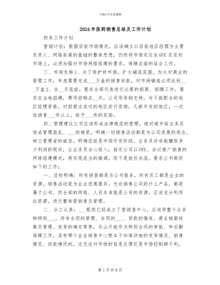 2024年医药销售总结及工作计划