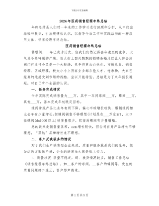 2024年医药销售经理年终总结