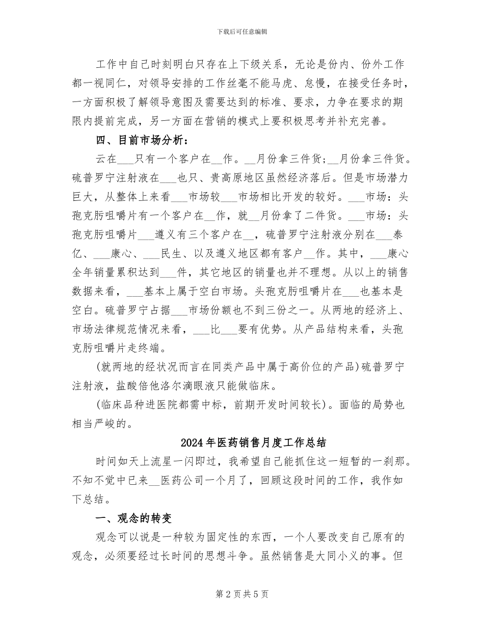 2024年医药销售月工作总结_第2页