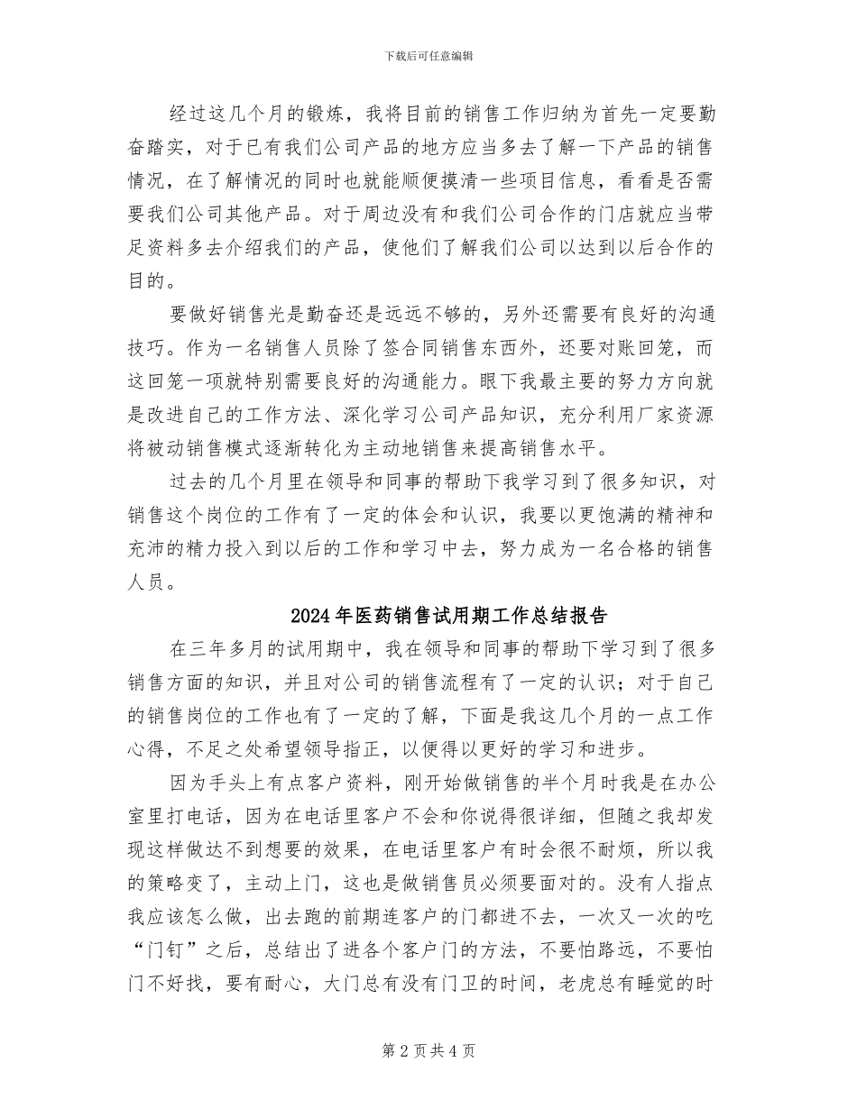 2024年医药销售试用期工作总结_第2页