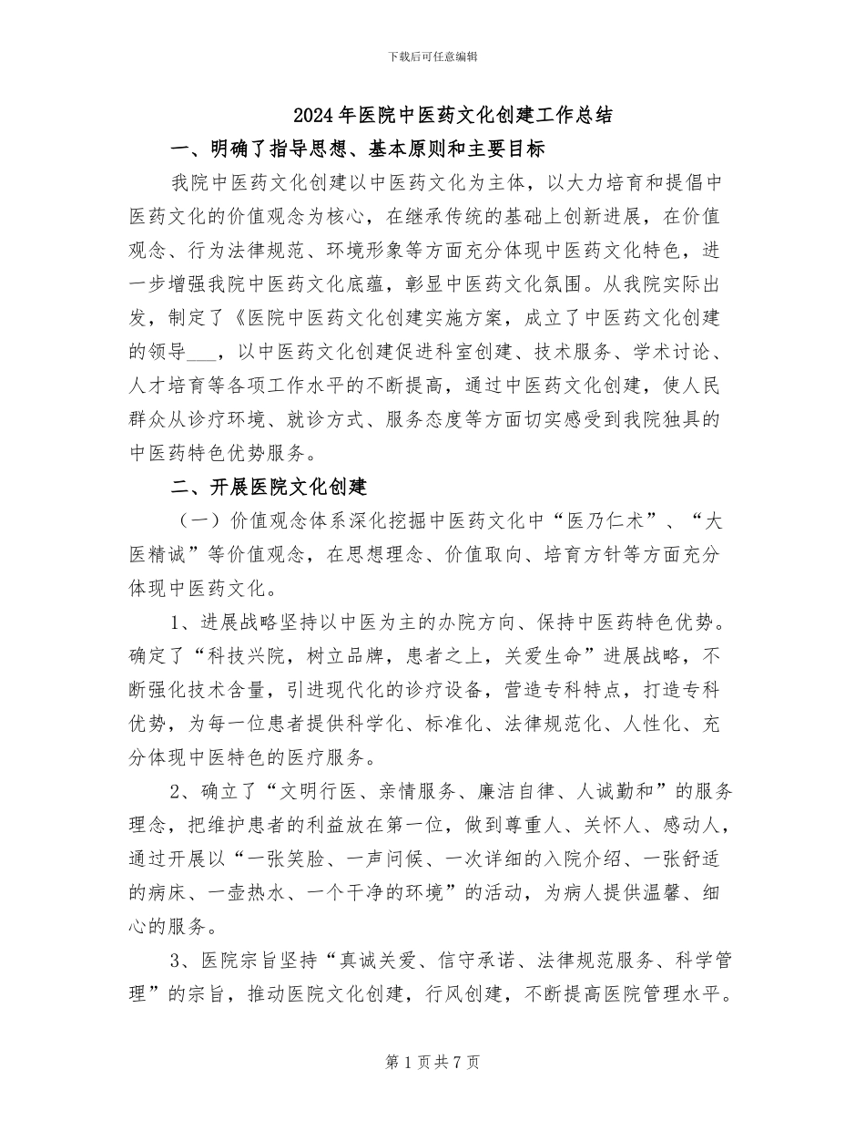 2024年医院中医药文化创建工作总结_第1页