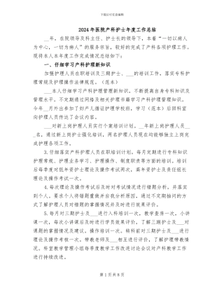2024年医院产科护士年度工作总结