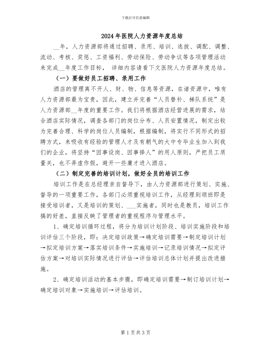 2024年医院人力资源年度总结_第1页