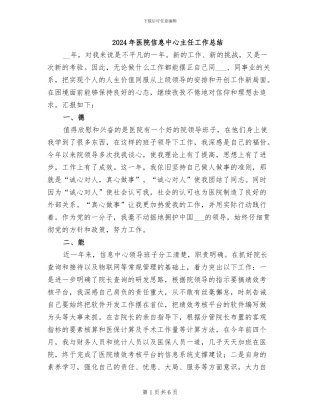 2024年医院信息中心主任工作总结