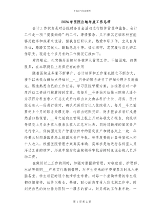2024年医院出纳年度工作总结