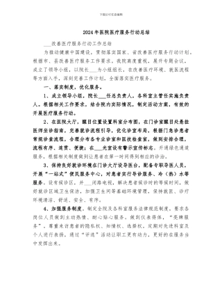 2024年医院医疗服务行动总结