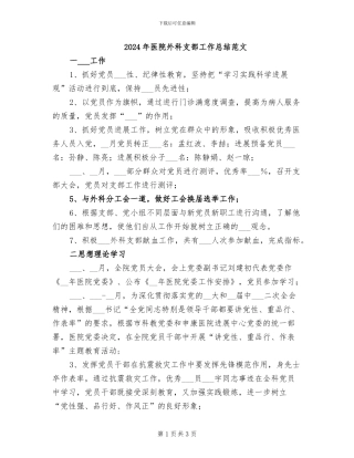 2024年医院外科支部工作总结范文