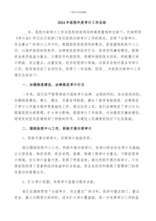 2024年医院年度审计工作总结