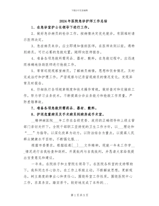 2024年医院急诊护师工作总结