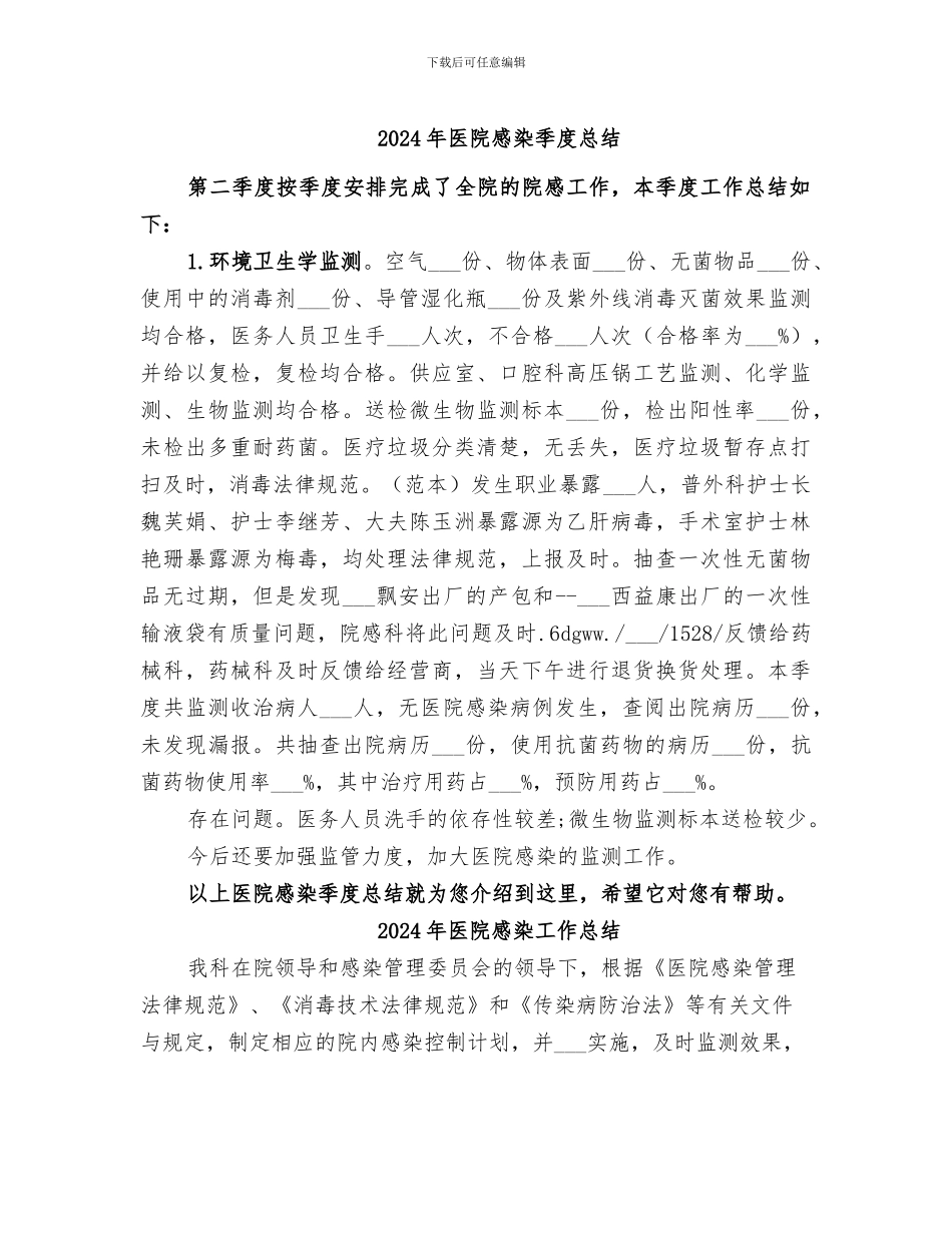 2024年医院感染季度总结_第1页