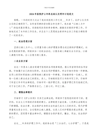 2024年医院护士年终总结以及明年计划范文
