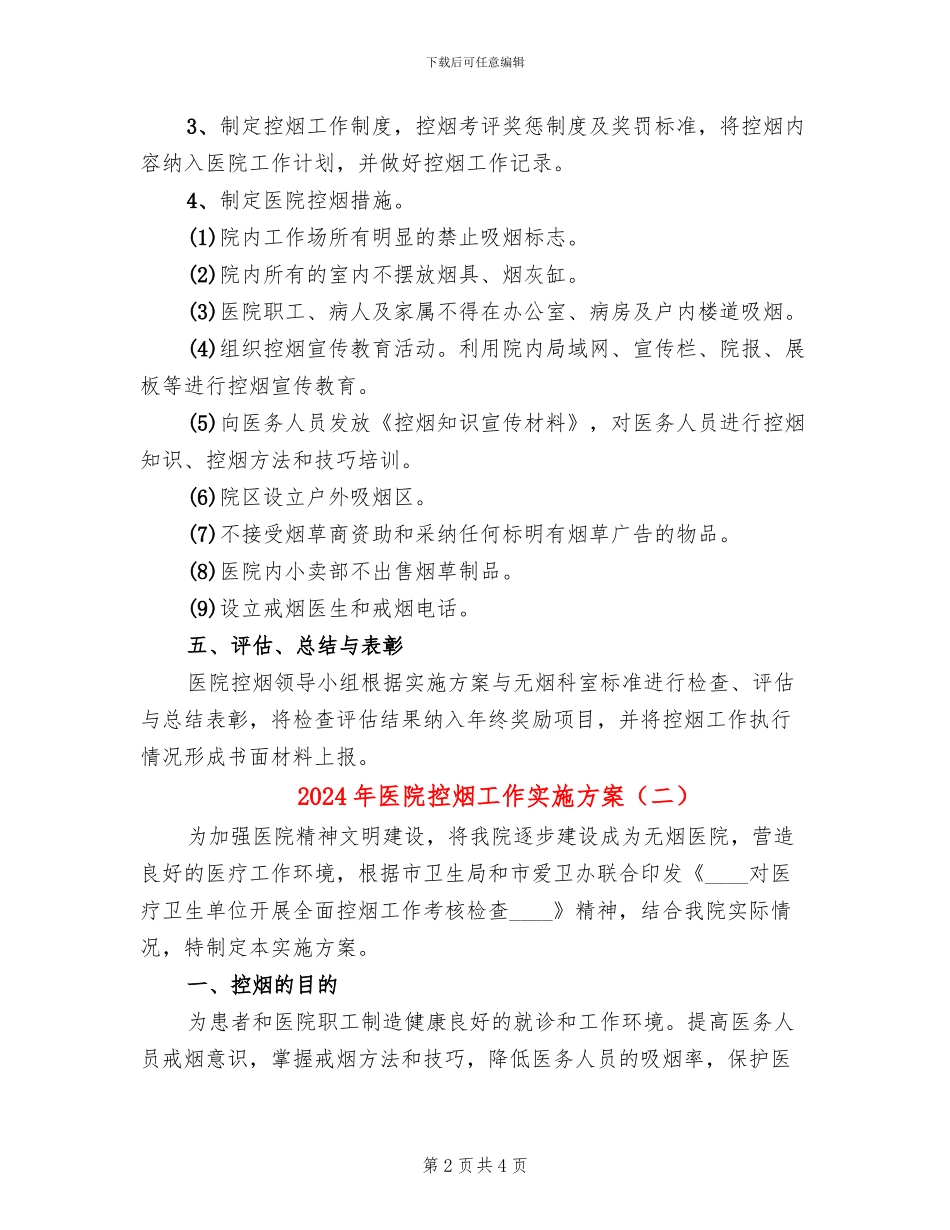 2024年医院控烟工作实施方案_第2页
