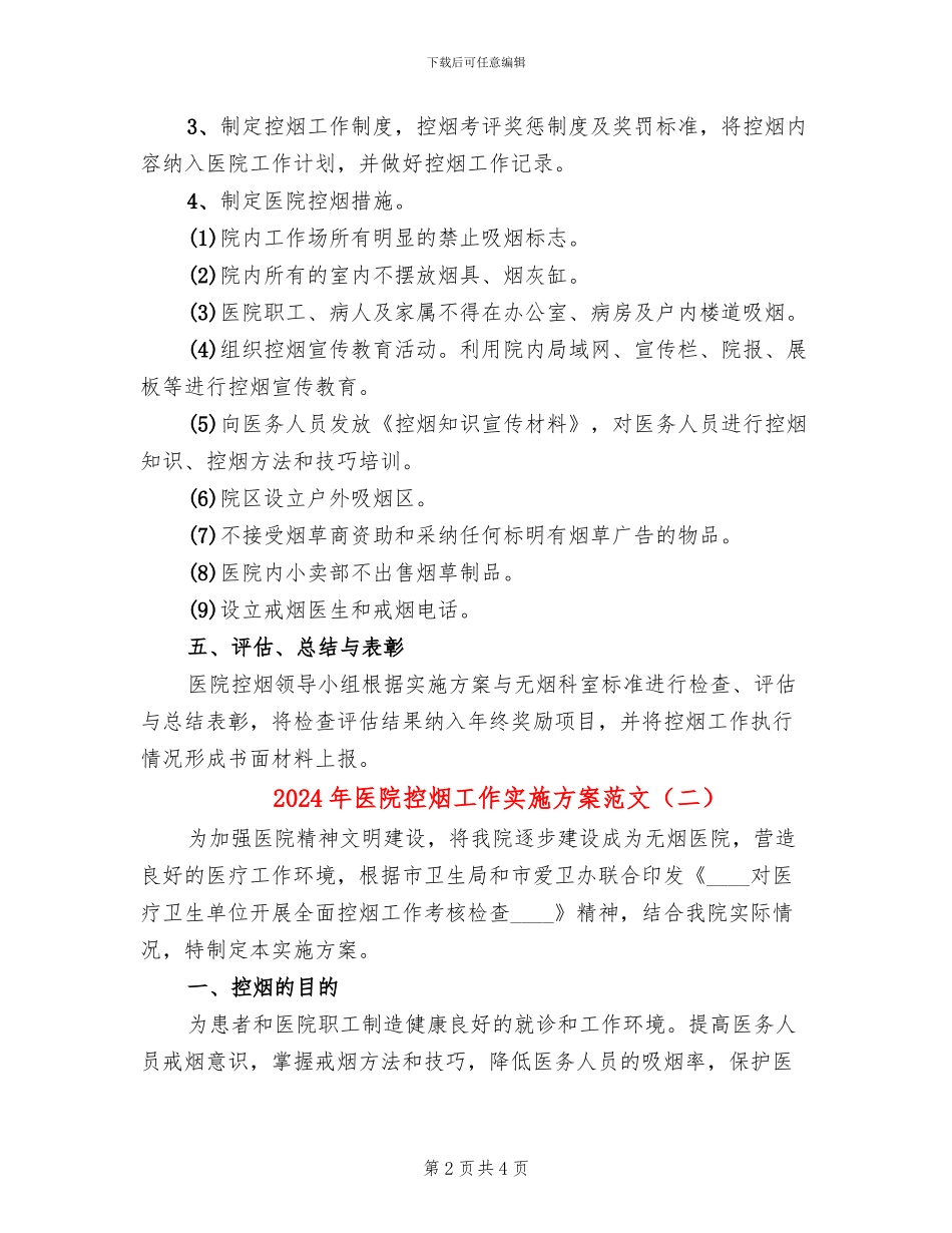 2024年医院控烟工作实施方案范文_第2页