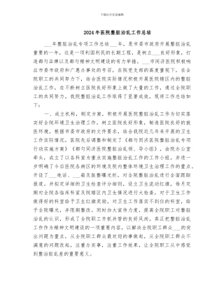 2024年医院整脏治乱工作总结