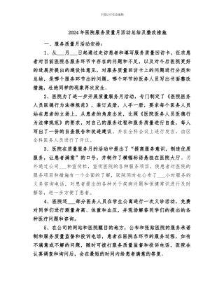 2024年医院服务质量月活动总结及整改措施