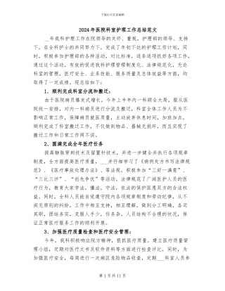 2024年医院科室护理工作总结范文