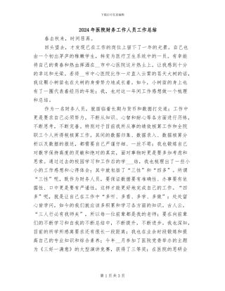 2024年医院财务工作人员工作总结