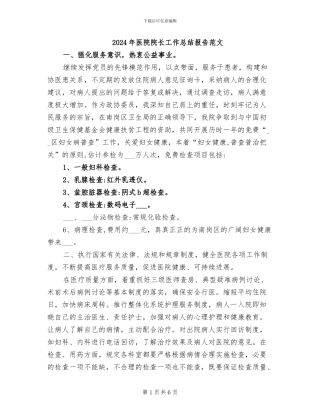 2024年医院院长工作总结报告范文