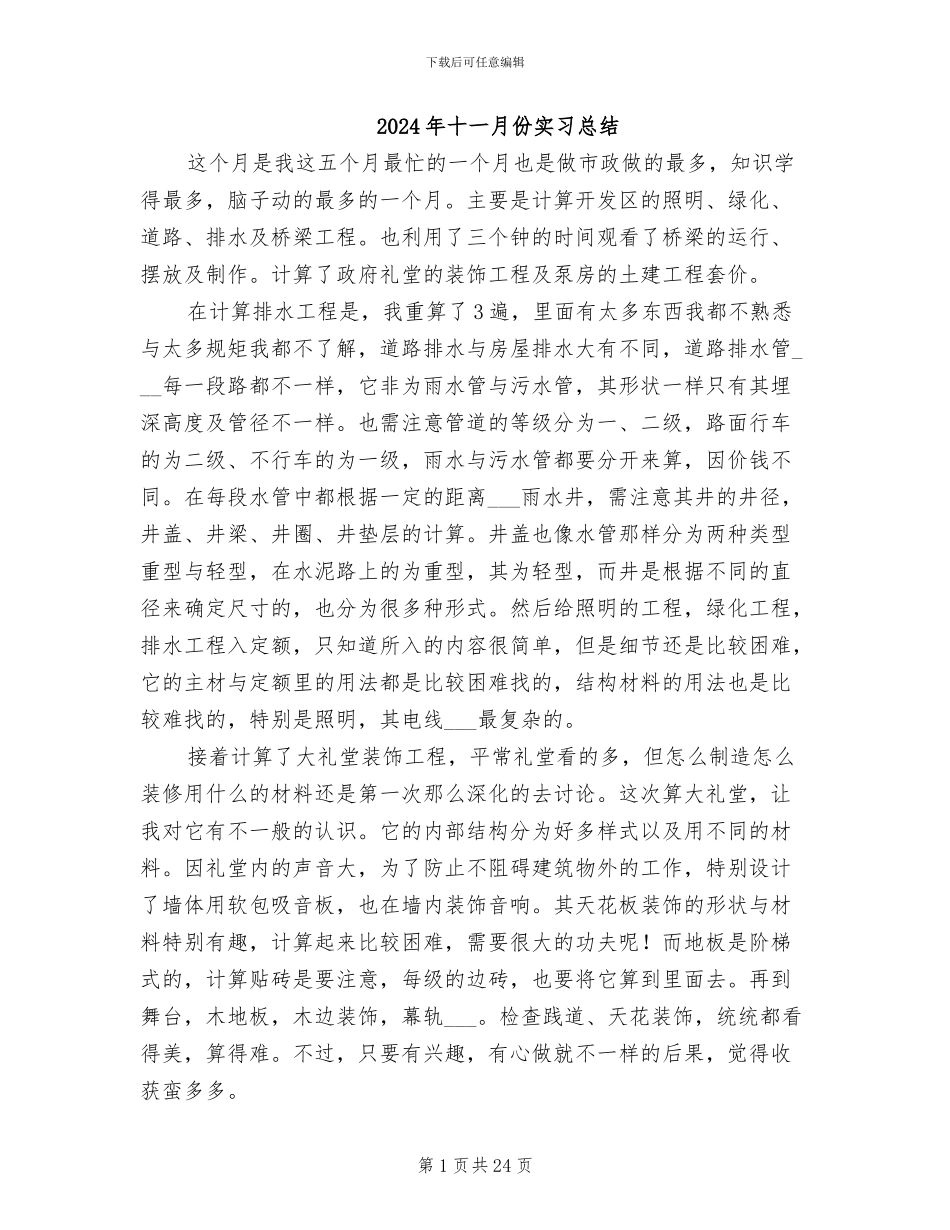 2024年十一月份实习总结_第1页