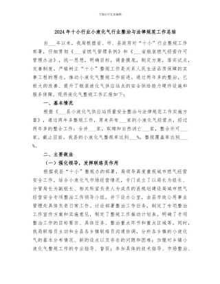 2024年十小行业小液化气行业整治与规范工作总结