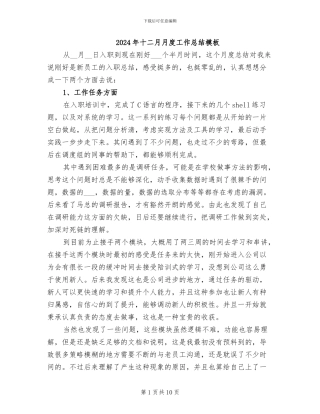 2024年十二月月度工作总结模板