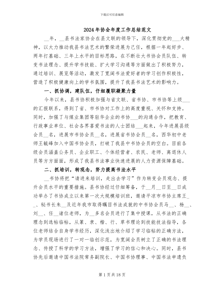 2024年协会年度工作总结范文_第1页