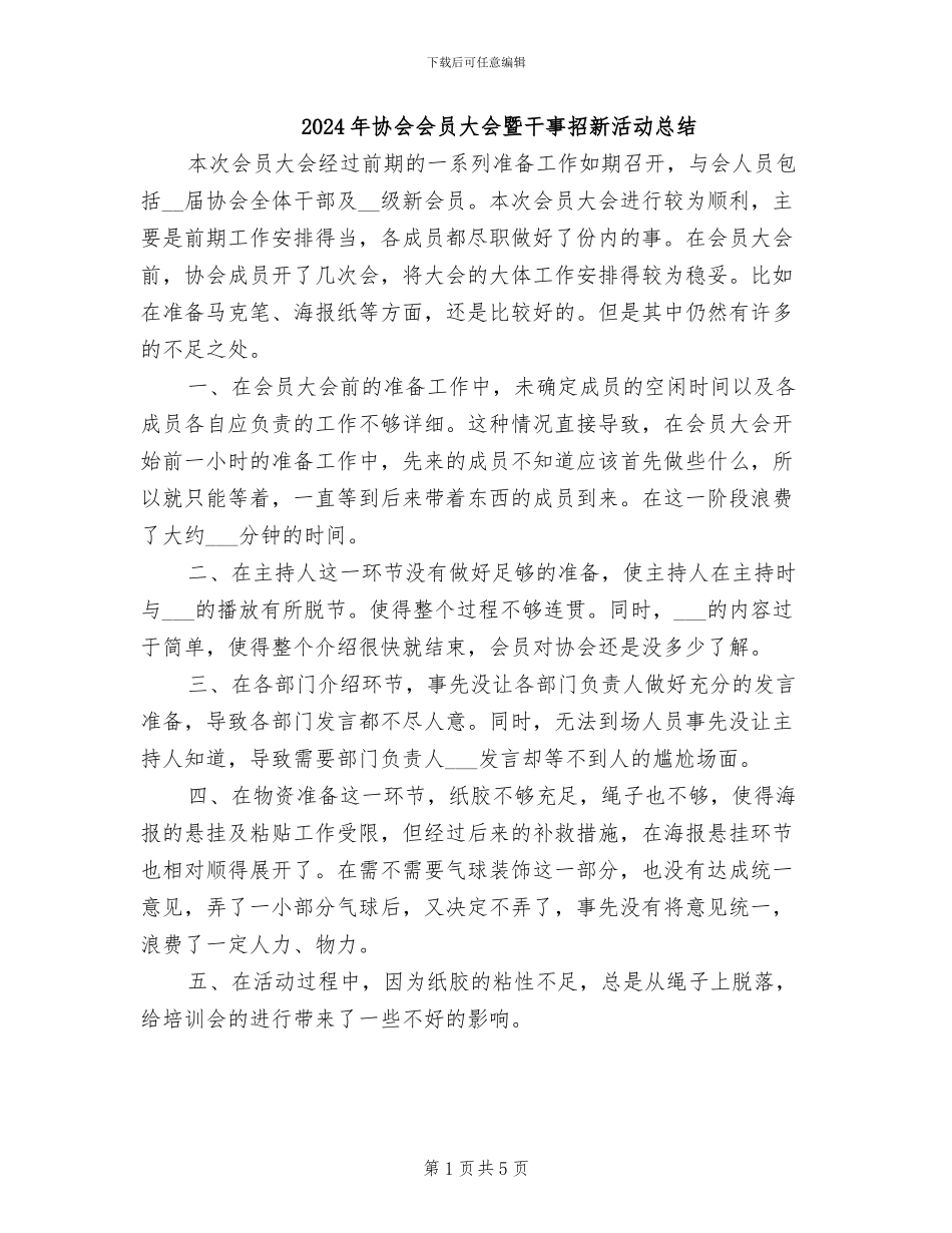 2024年协会会员大会暨干事招新活动总结_第1页