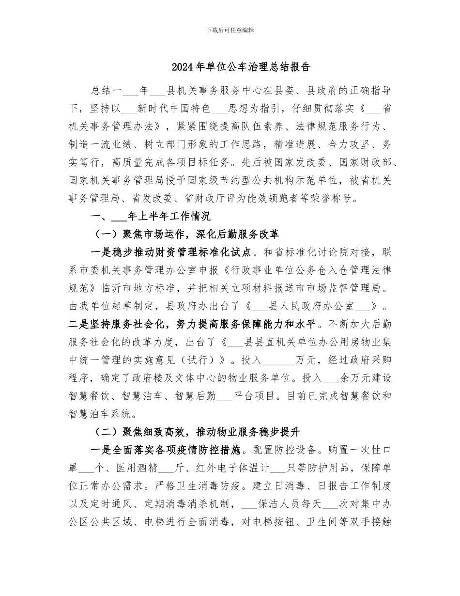 2024年单位公车治理总结报告_第1页