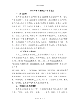 2024年单位寒假实习总结范文