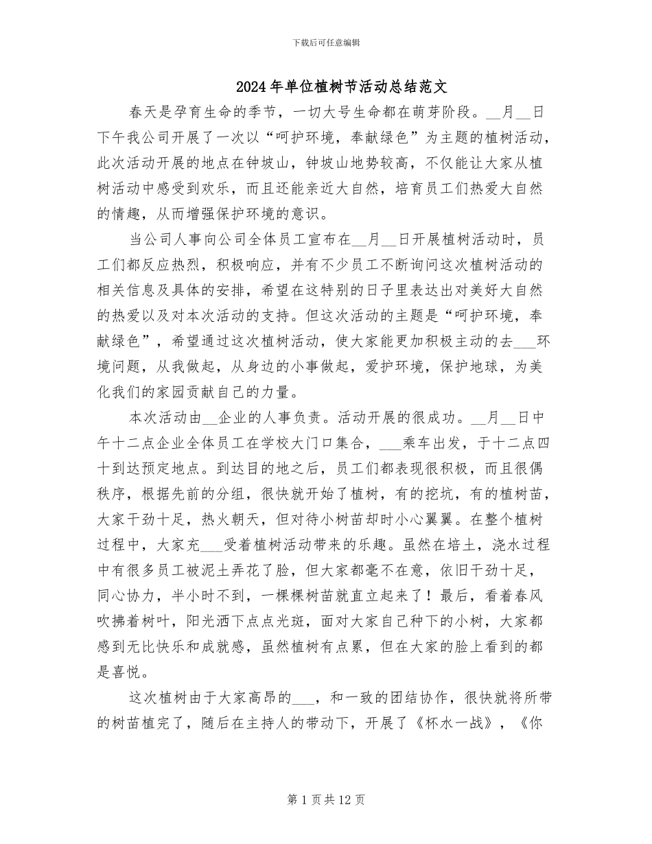 2024年单位植树节活动总结范文_第1页
