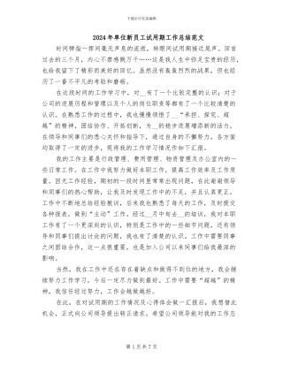 2024年单位新员工试用期工作总结范文