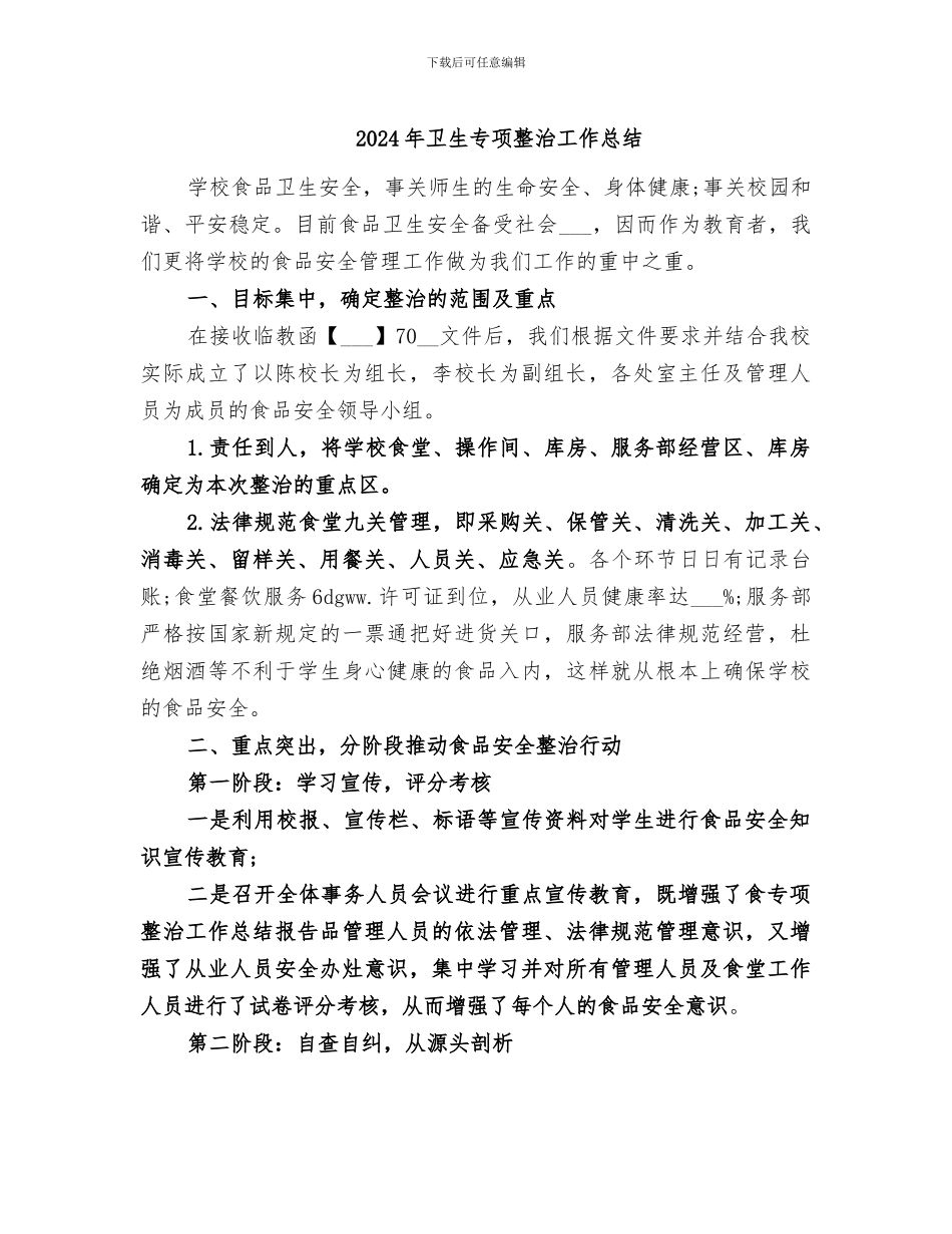 2024年卫生专项整治工作总结_第1页