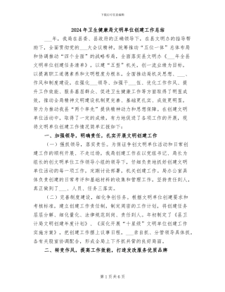 2024年卫生健康局文明单位创建工作总结