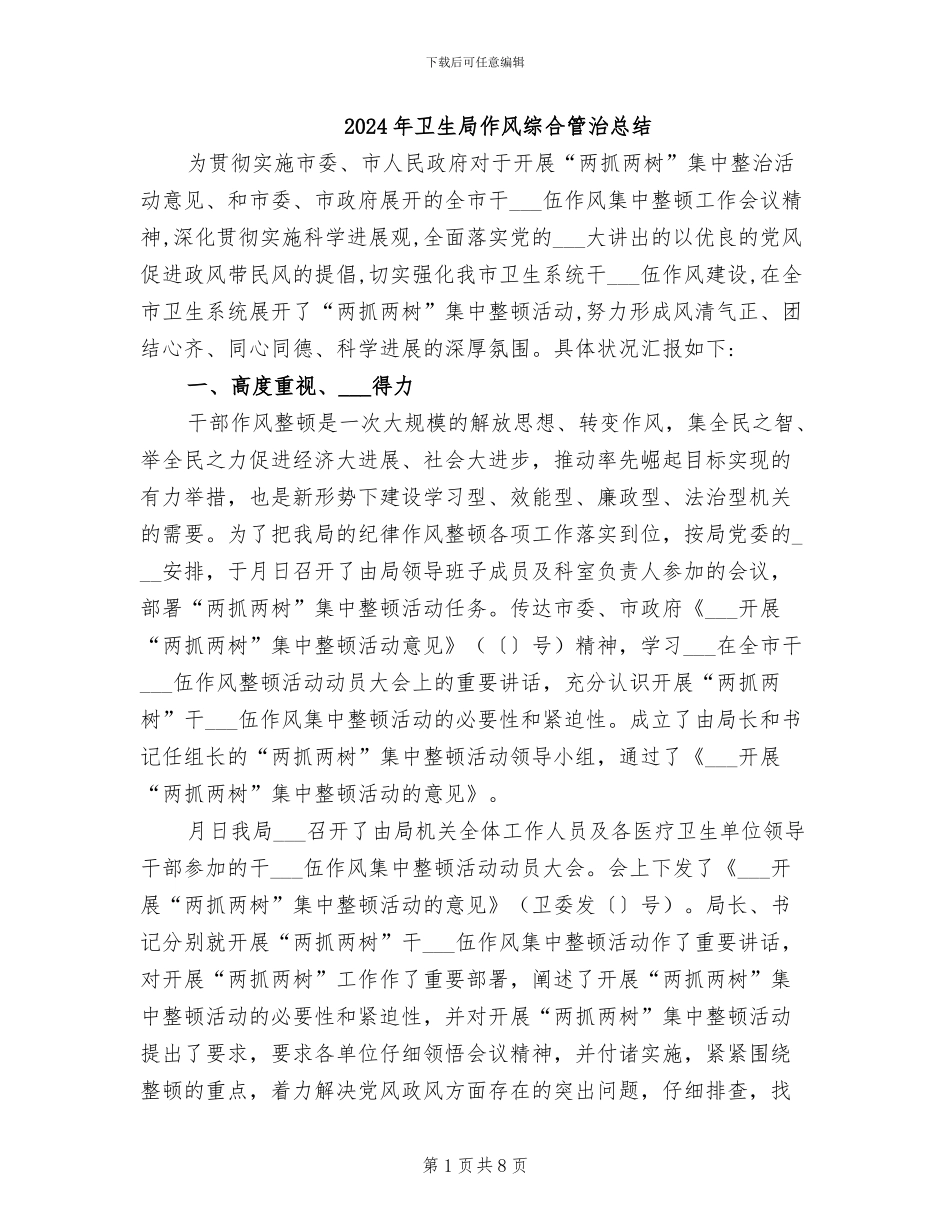 2024年卫生局作风综合管治总结_第1页