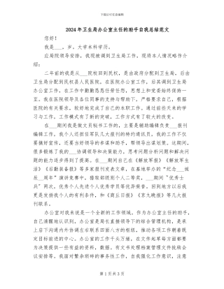 2024年卫生局办公室主任的助手自我总结范文