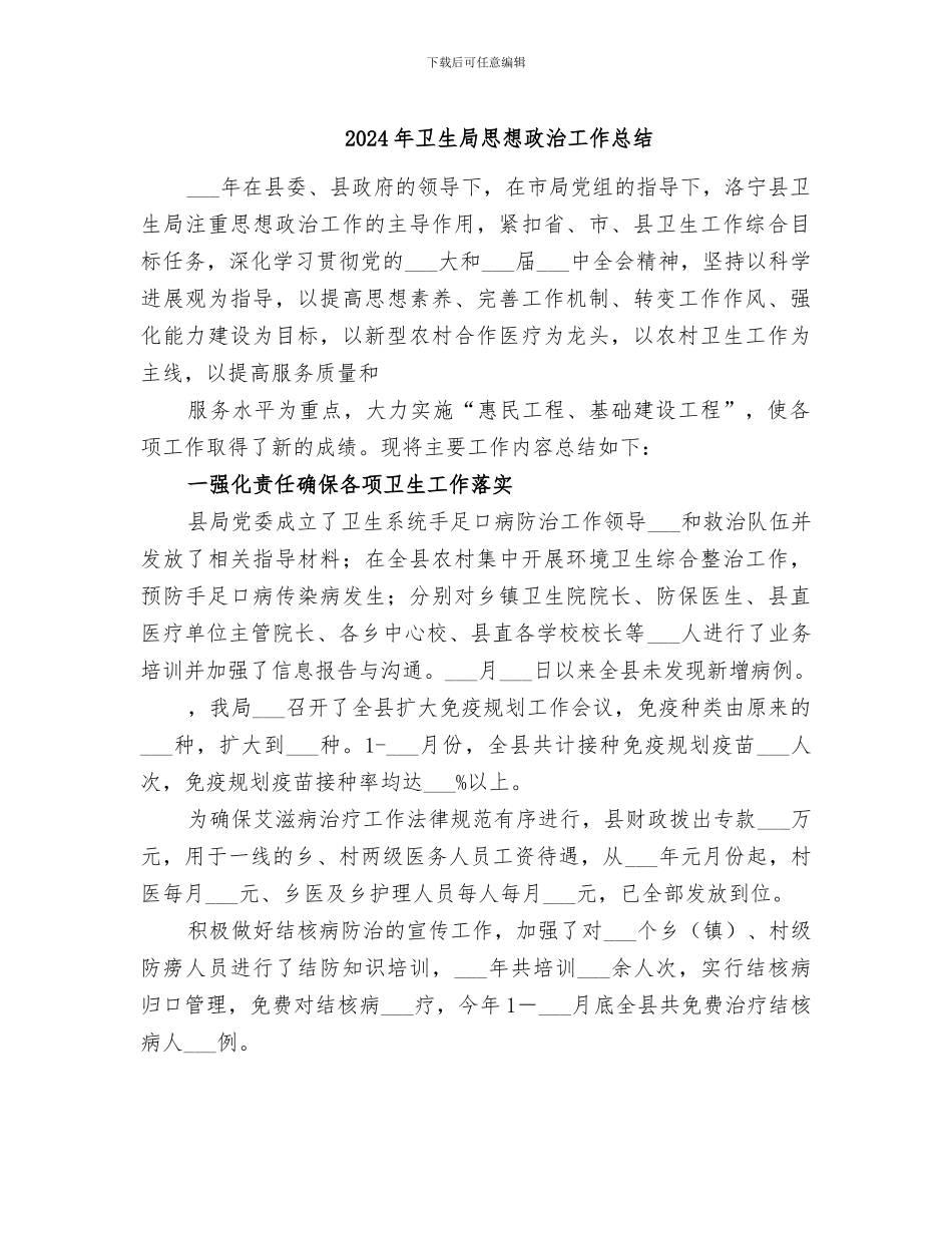 2024年卫生局思想政治工作总结_第1页