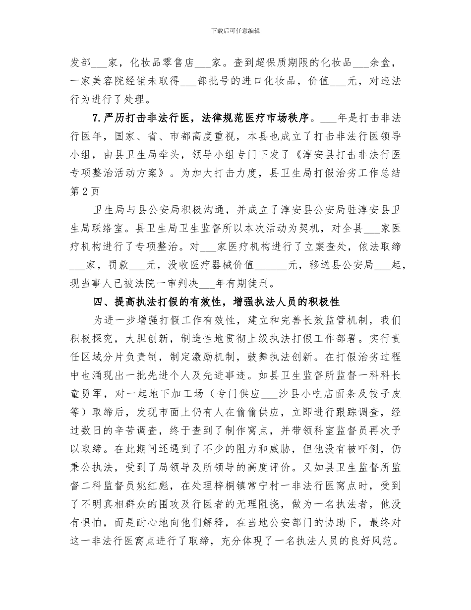 2024年卫生局打假治劣工作总结范本_第3页